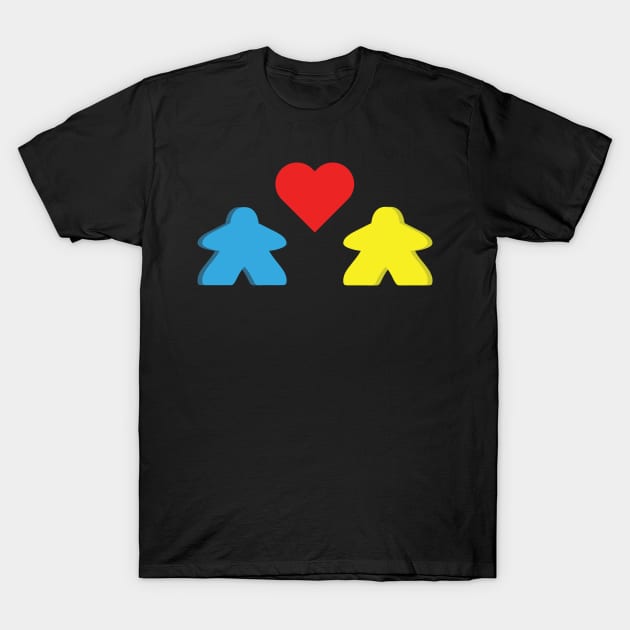 Yellow And Blue Meeple Couple Board Game Valentine's Day T-Shirt by Shadowisper